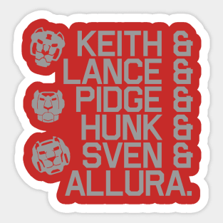 Voltron Force Callsigns Sticker